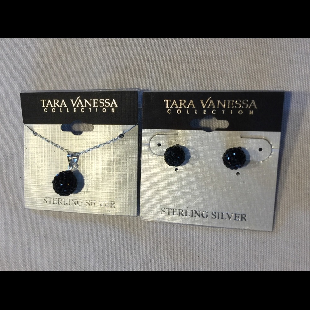 Tara Vanessa Black Spheres Necklace & Earrings,